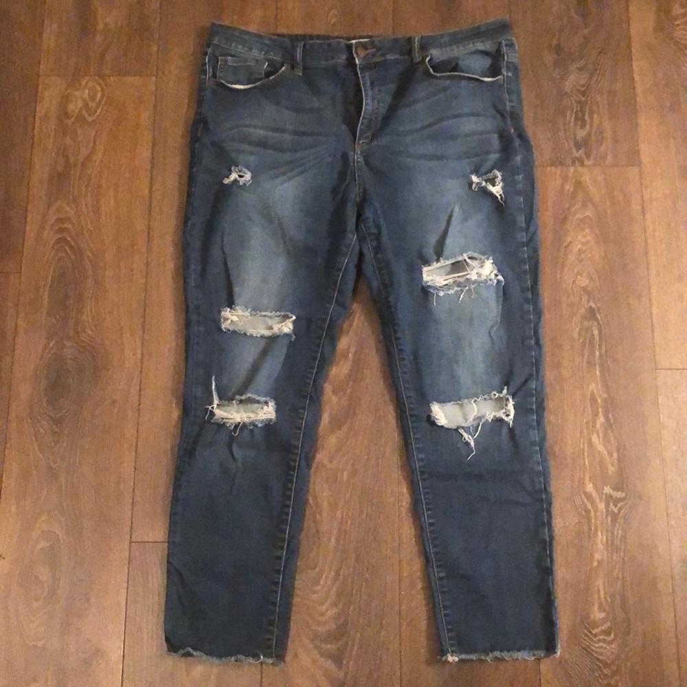 Distressed straight leg jeans